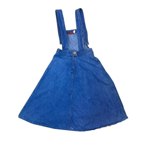 Vtg 70's Landlubber Denim Overall Pinafore Jumper Dress Rainbow Embroidery Retro - Picture 12 of 14